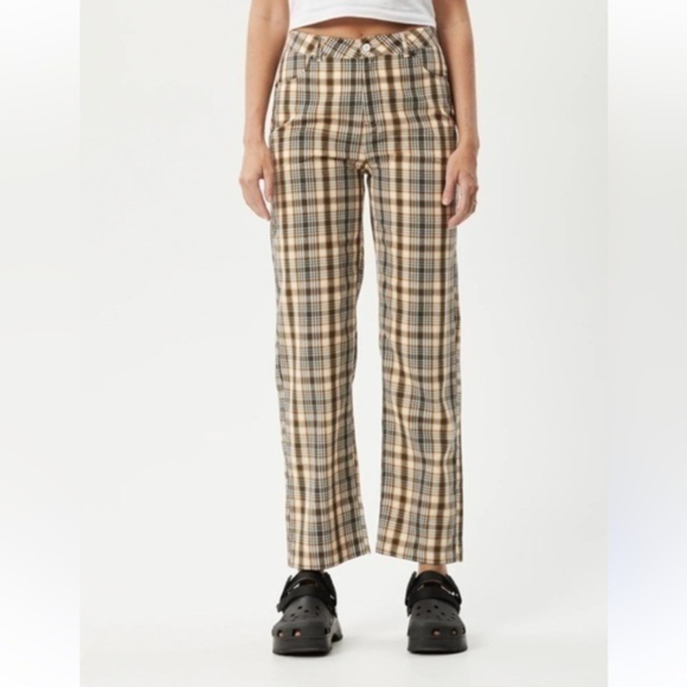 Urban Outfitters Cotton Blend Highrise Light Beige Plaid Pants